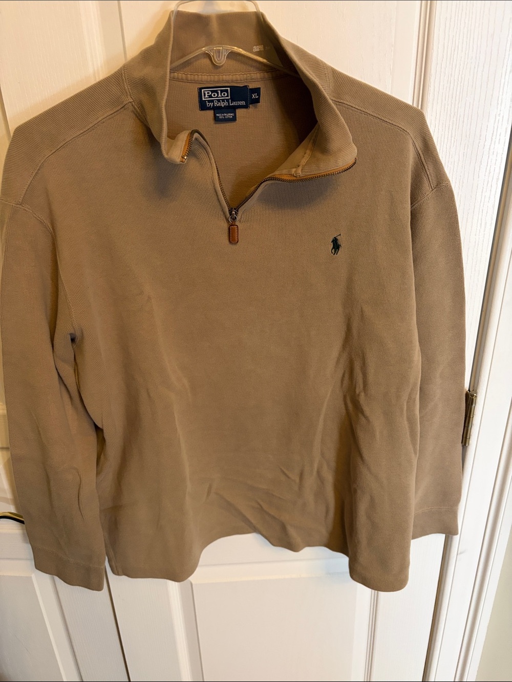 Polo by Ralph Lauren Tan Quarter-Zip Sweater with Navy Pony